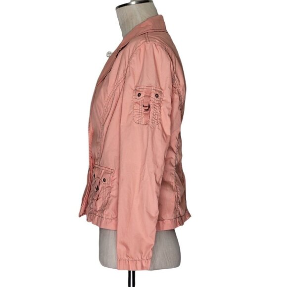 Chicos Lightweight Jacket  Size 1 M 8 Pockets Arm Buckle Strap Cotton - Picture 2 of 11